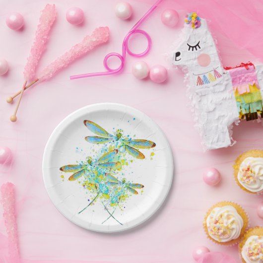 Blauwgroen Dragonfly-spier Papieren Bordje (Feest)