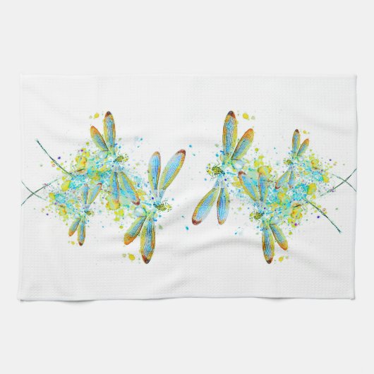 Blauwgroen Dragonfly-spier Theedoek (Horizontaal)