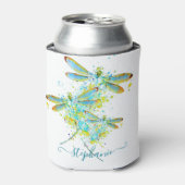 Blauwgroen Dragonfly-splaatstgenoemden gepersonali Blikjeskoeler (Blikje Voorkant)