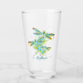 Blauwgroen Dragonfly-splaatstgenoemden gepersonali Glas (Voorkant)