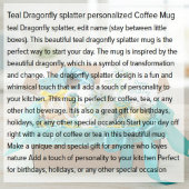 Blauwgroen Dragonfly-splaatstgenoemden gepersonali Koffiemok