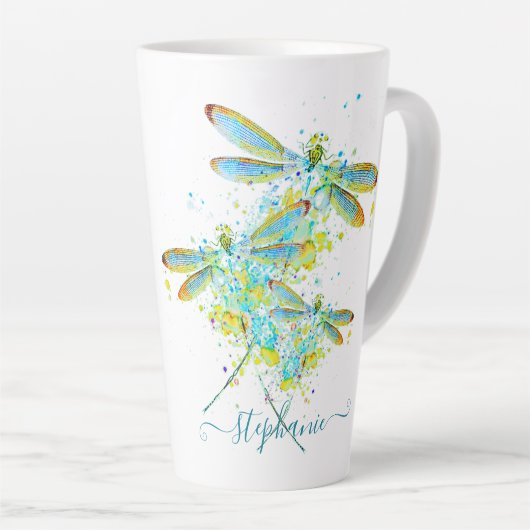 Blauwgroen Dragonfly-splaatstgenoemden gepersonali Latte Mok (Rechterhoek)