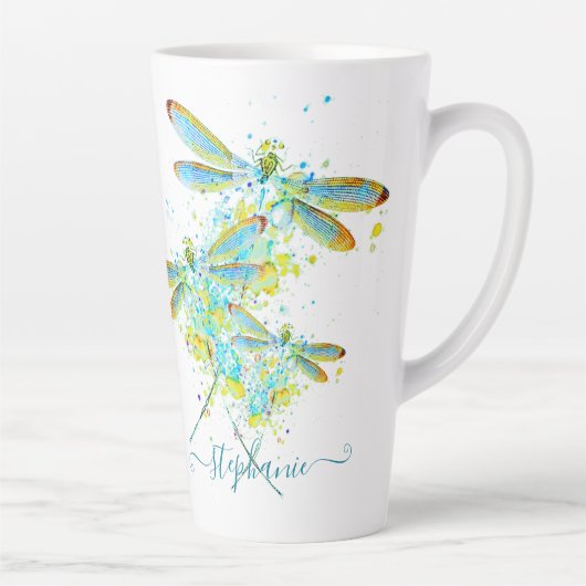 Blauwgroen Dragonfly-splaatstgenoemden gepersonali Latte Mok (Rechts)
