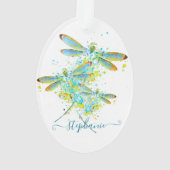 Blauwgroen Dragonfly-splaatstgenoemden gepersonali Ornament (achterkant)