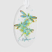Blauwgroen Dragonfly-splaatstgenoemden gepersonali Ornament (voorkant)