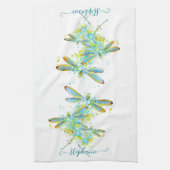 Blauwgroen Dragonfly-splaatstgenoemden gepersonali Theedoek (Verticaal)