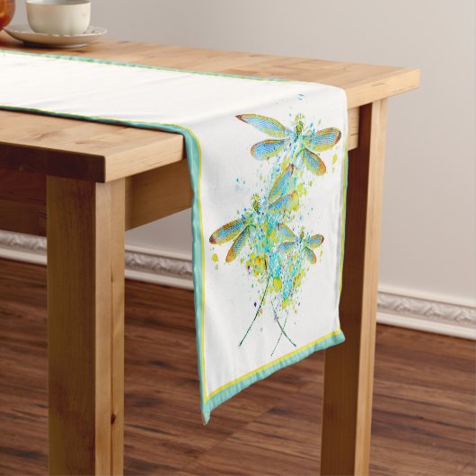 Blauwgroen Dragonfly-splaatstner Short Table Runne Korte Tafelloper (Voorbeeld)