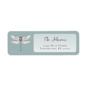 Blauwgroen Dragonfly Trouwadres Etiket (Voorkant)