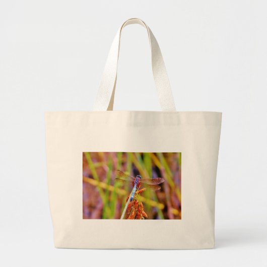 Blauwgroen dragonvlieg op rand grote tote bag (Voorkant)