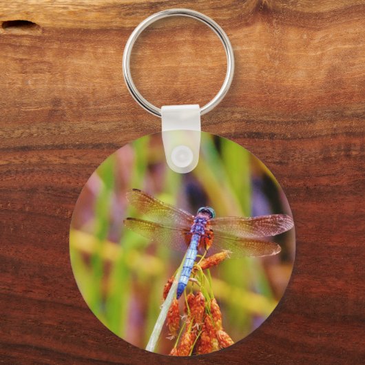 Blauwgroen dragonvlieg op rand sleutelhanger (Voorkant)