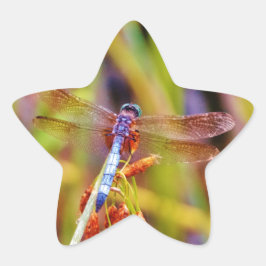 Blauwgroen dragonvlieg op rand ster sticker