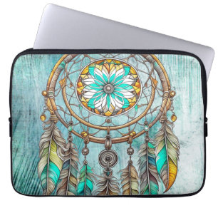 Blauwgroen Dreamcatcher Mystical Boho Feathers en  Laptop Sleeve