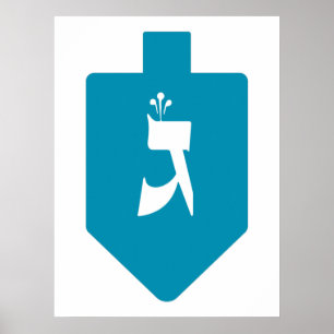 Blauwgroen Dreidel w. Hebreeuwse brief Poster