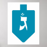 Blauwgroen Dreidel w. Hebreeuwse Letter Gimmel Poster<br><div class="desc">Blauwgroen/turquoise dreidel met de Hebreeuwse brief gimmel voor de viering van de joodse vakantie van Hanukkah. Traditioneel spelen kinderen (en vaak volwassenen) tijdens de vakantie van Chanoekah een veilig spel met een droidel (of sevion in het moderne Hebreeuws). Op de vier muren staan de Hebreeuwse letters Nun, Gimmel, Hey en...</div>