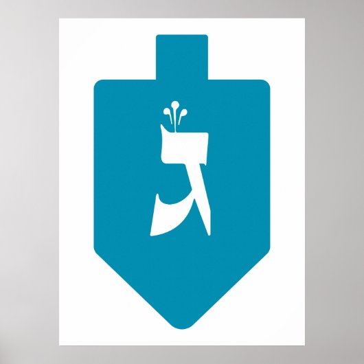 Blauwgroen Dreidel w. Hebreeuwse Letter Gimmel Poster (Voorkant)