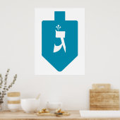 Blauwgroen Dreidel w. Hebreeuwse Letter Gimmel Poster (Keuken)