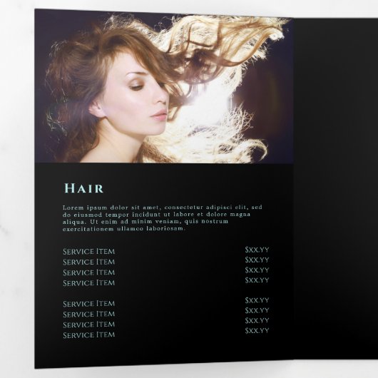 Blauwgroen drieledige brochure met glitter drieluik kaart (Binnenzijde eerst)