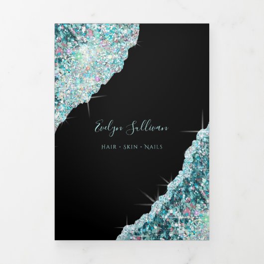 Blauwgroen drieledige brochure met glitter drieluik kaart (Cover)