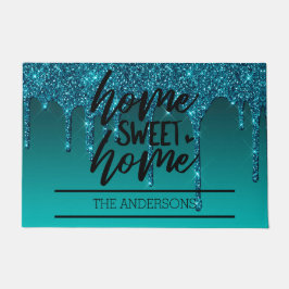 Blauwgroen driften Glitter Family Home Sweet Home Deurmat