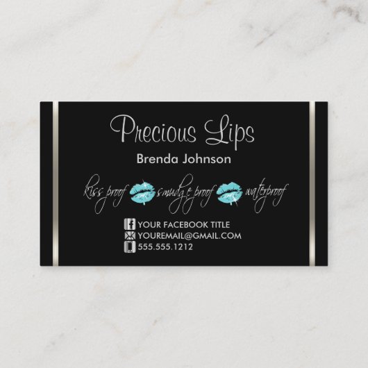 Blauwgroen druppelaar en zilver visitekaartje (Achterkant)