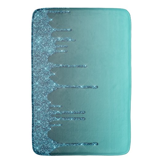 Blauwgroen druppelglitter badmat (Voorkant Verticaal)