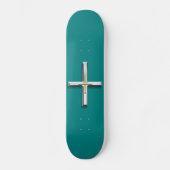 Blauwgroen dubbel cross skateboard (Voorkant)