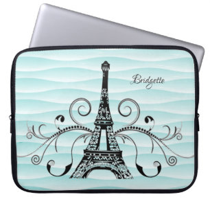 Blauwgroen E-fiffeltower — Vledige laptophoes Laptop Sleeve