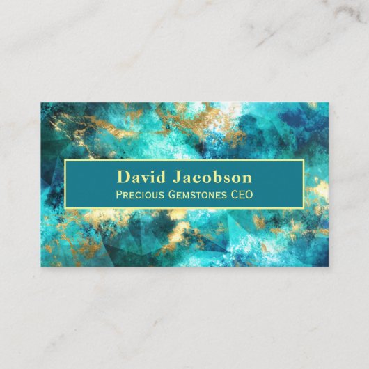Blauwgroen edelsteen met gouden geometrische visitekaartje (Voorkant)