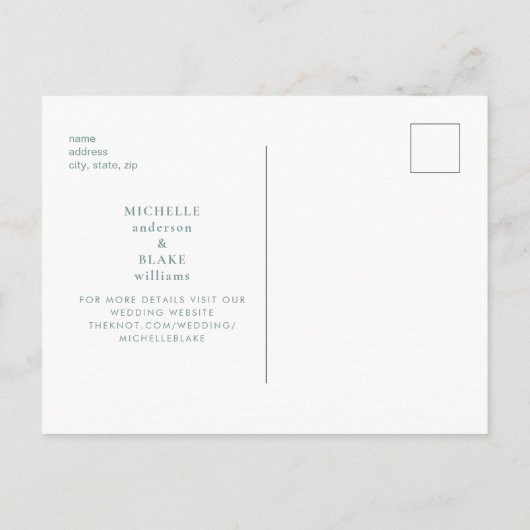 Blauwgroen Eenvoudig & Slank Monogram Blauwgroen S Aankondigingskaart (Achterkant)