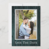 Blauwgroen eenvoudige bijtende foto slaat de datum save the date (Voorkant)