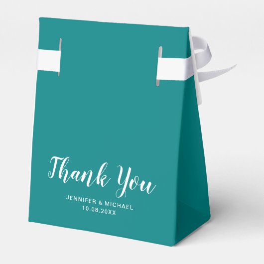 Blauwgroen effen kleur script Sjabloon bruiloft da Bedankdoosjes (Achterkant)