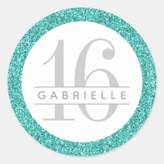 Blauwgroen Eiblauw Glitter Birthday Favor Sticker  (Voorkant)