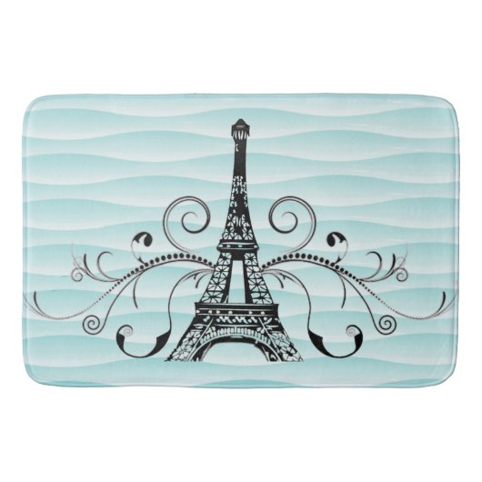 Blauwgroen Eiffel Towel Flourish Bath Mat (Voorkant)