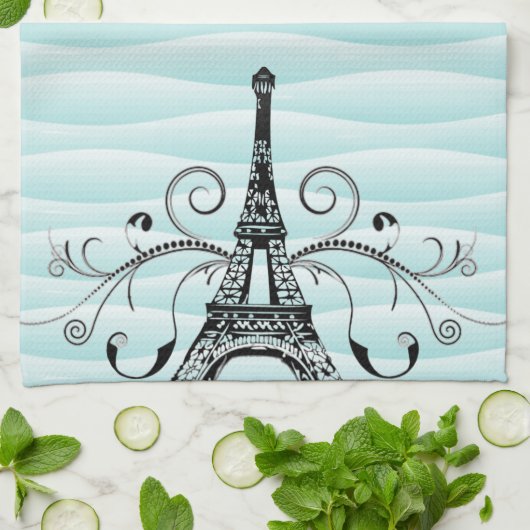 Blauwgroen Eiffel Towel Flourish Kitchen Towel Theedoek (Gevouwen)