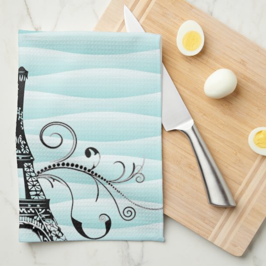 Blauwgroen Eiffel Towel Flourish Kitchen Towel Theedoek (Quarter Fold)