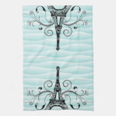 Blauwgroen Eiffel Towel Flourish Kitchen Towel Theedoek (Verticaal)