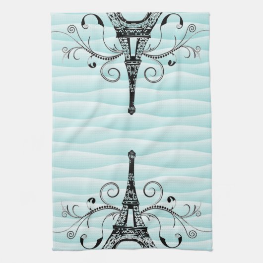 Blauwgroen Eiffel Towel Flourish Kitchen Towel Theedoek (Verticaal)