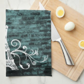 Blauwgroen Eiffel Towel Grunge Kitchen Towel Theedoek (Quarter Fold)