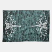 Blauwgroen Eiffel Towel Grunge Kitchen Towel Theedoek (Horizontaal)
