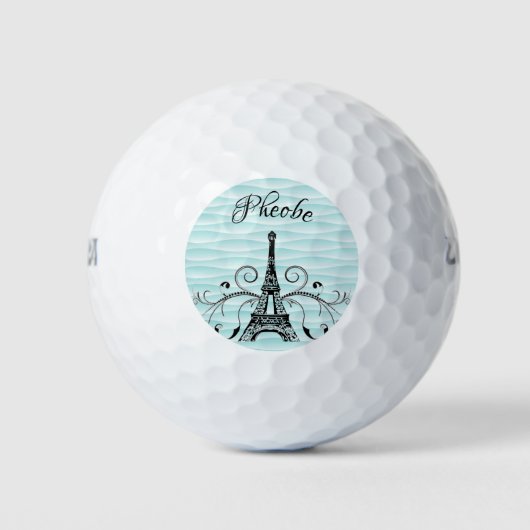 Blauwgroen Eiffel Tower Flourish Golf Balls Golfballen (Voorkant)