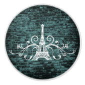 Blauwgroen Eiffel Tower Grunge Ceramic Pull Keramische Knop (Voorkant)