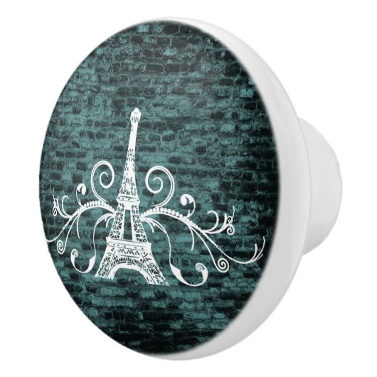 Blauwgroen Eiffel Tower Grunge Ceramic Pull Keramische Knop (Rechts)