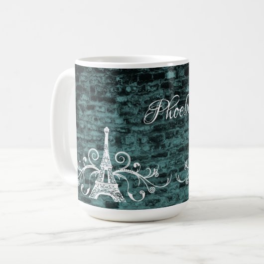 Blauwgroen Eiffel Tower Grunge Coffee-Mok Koffiemok (Voorkant links)