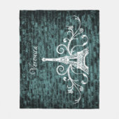 Blauwgroen Eiffel Tower Grunge Fleece Blanket (Voorkant)