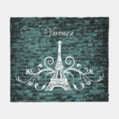 Blauwgroen Eiffel Tower Grunge Fleece Blanket (Voorkant (Horizontaal))