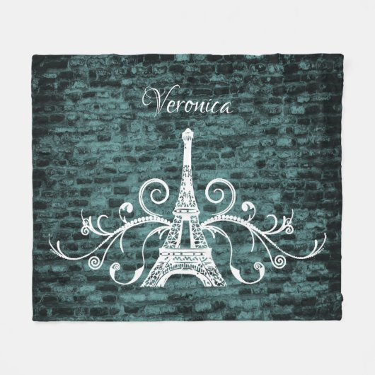 Blauwgroen Eiffel Tower Grunge Fleece Blanket (Voorkant (Horizontaal))