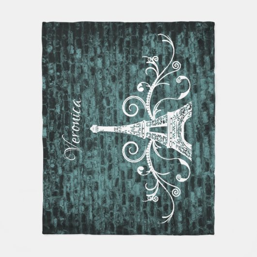 Blauwgroen Eiffel Tower Grunge Fleece Blanket Deken (Voorkant)