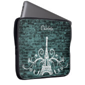 Blauwgroen Eiffel Tower Grunge-laptophoes Laptop Sleeve (Voorkant Rechts)