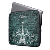 Blauwgroen Eiffel Tower Grunge-laptophoes Laptop Sleeve (Voorkant Links)