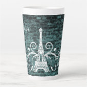 Blauwgroen Eiffel Tower Grunge Latte Mok (Voorkant)